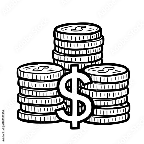 Stacks of Coins with Dollar Sign Illustration.