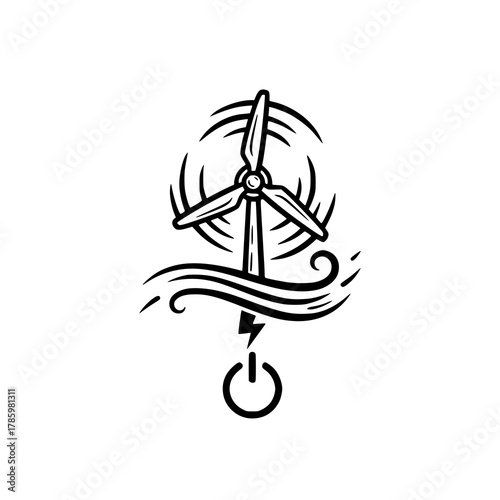 Wind Turbine Power Generation with Energy Symbol.