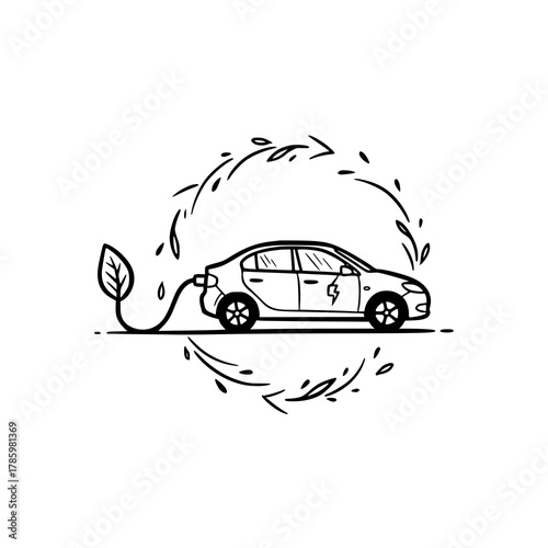 Electric Car Charging with Green Energy Concept Hand Drawn Vector