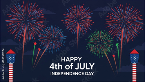 Vibrant nocturnal fireworks display celebrating national freedom and patriotic festivities with colorful explosions