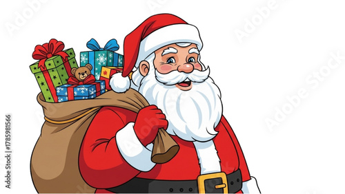 Jolly Santa Claus delivers a big sack of presents, spreading holiday cheer and festive joy to all