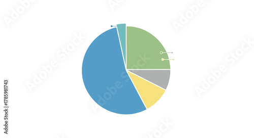 A colorful pie chart with distinct segments and subtle indicators representing data distribution and analysis on a white background