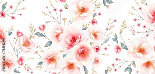 Delicate watercolor floral pattern, pale blush and ivory hues, perfect for wedding stationery,  spring,  pastel