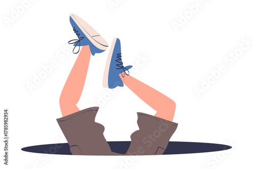 Man Character Jumping Through Portal Enter Hole Vector Illustration