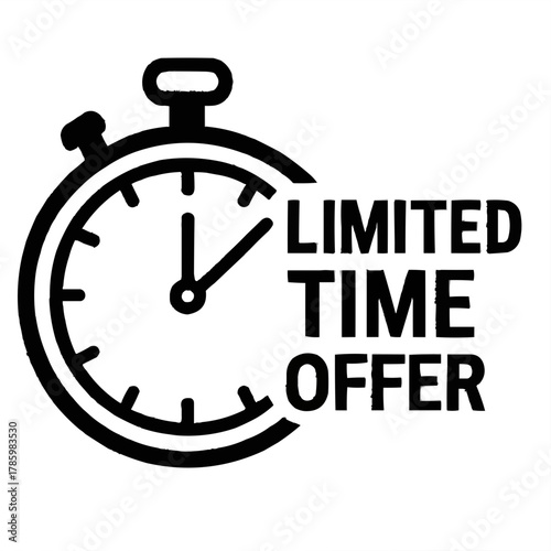 Urgent limited time offer countdown with stopwatch, grab deals now while time runs