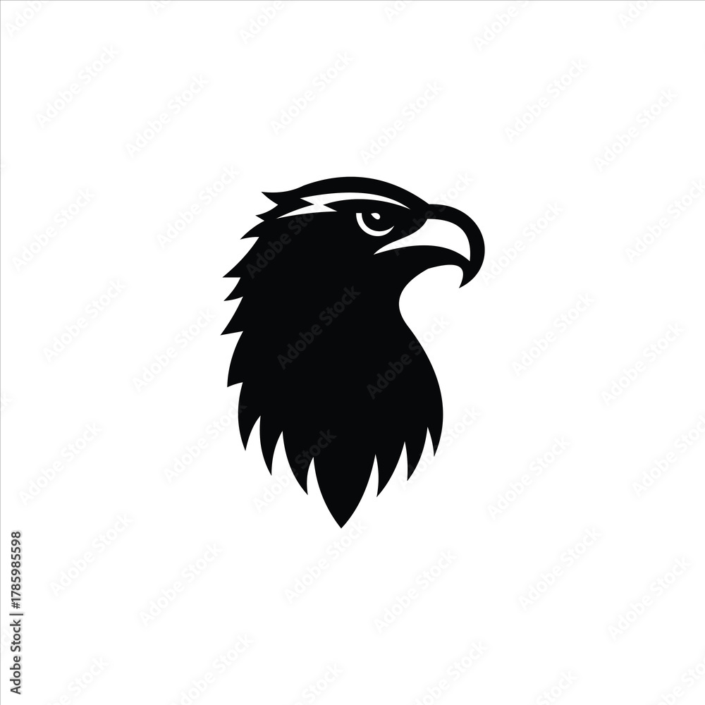 Obraz premium Black Eagle Head Side Profile Logo With Sharp Beak And Feathers