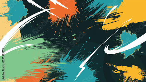 Abstract Paint Splatter and Brush Stroke Background with Teal Orange Yellow and White vector
