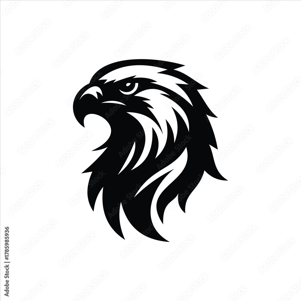 Obraz premium Black Eagle Head Side Profile Logo With Sharp Beak And Feathers