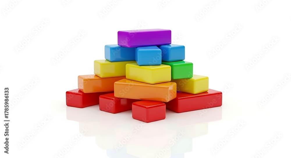 Obraz premium Colorful wooden building blocks toy stacked pyramid shape educational toy for kids learning