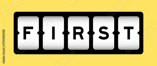 Black color in word first on slot banner with yellow color background