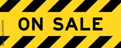 Yellow and black color with line striped label banner with word on sale