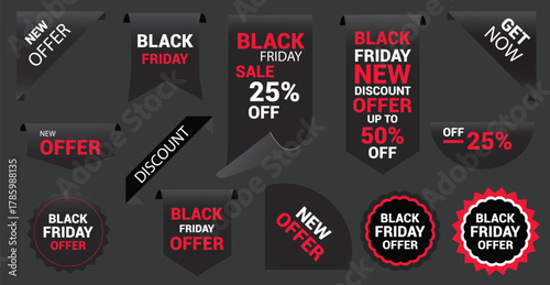 Black Friday sale ribbon banners. Vector price tags