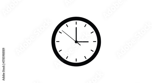 Simple black and white analog clock face showing approximately three oclock against a clean white background
