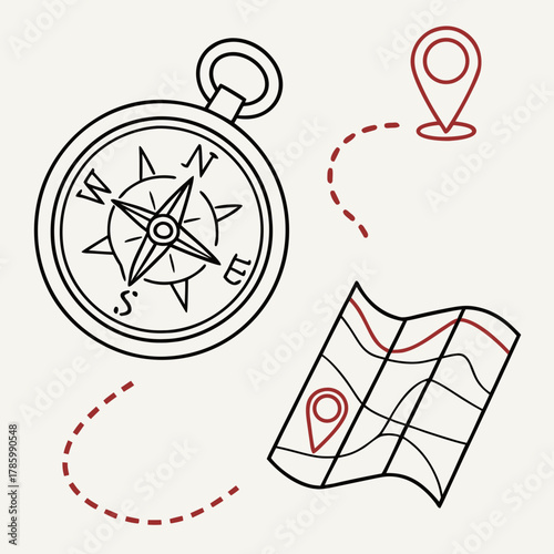 Compass, map, and location pin icons create a navigational theme, perfect for travel, adventure, or finding your way in life