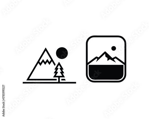 Minimalist Mountain Pine Tree Logos - Simple Adventure Nature Badge Collection
