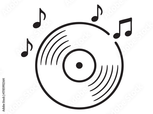 A minimalist illustration of a vinyl record with musical notes, symbolizing the essence of music. 