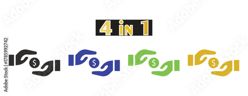 4-in-1 Hand with Coin Money Transfer Icons