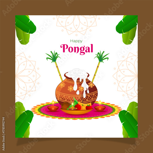 Vector illustration of Happy Pongal social media template