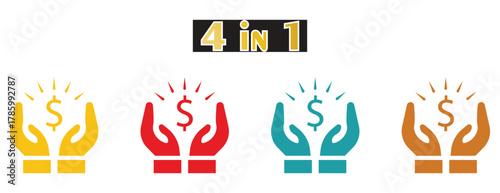 4-in-1 Hands Holding Glowing Dollar Icon Set