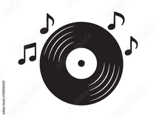 A minimalist illustration of a vinyl record with musical notes, symbolizing the essence of music. 