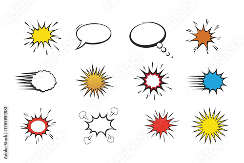 Vector collection of comic speech bubbles and explosions