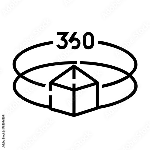 360° icon, immersive experience, digital technology, line art