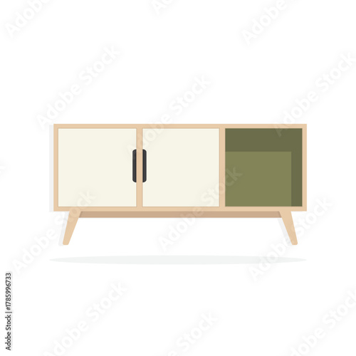 Illustration of Modern Minimalist Buffet Furniture, Bedroom or Living Room Interior Design.