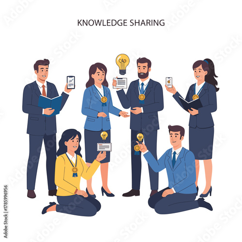 Diverse business professionals sharing knowledge and ideas in a collaborative and innovative environment