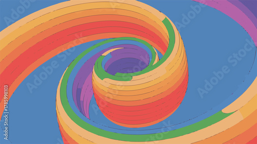 Swirling Rainbow Tunnel Effect with Blue Background vortex spiral