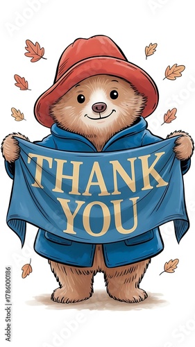 Illustration in a cute, showcasing Paddington Bear radiating warmth with a gentle smile, the banner prominently displays the message 