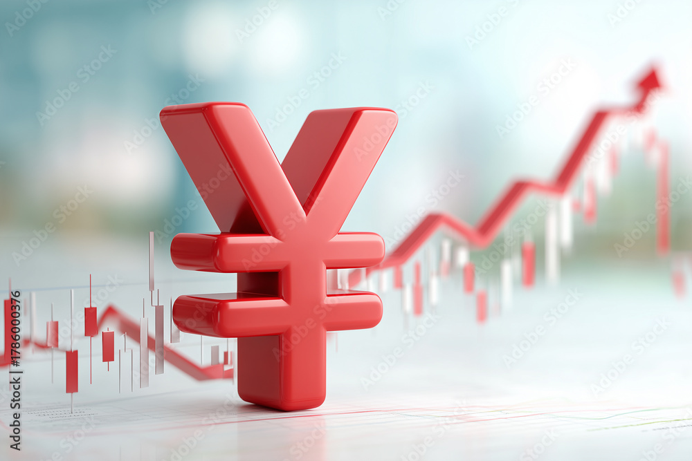 Fototapeta premium Red Yen Currency Sign with Stock Market Data Chart