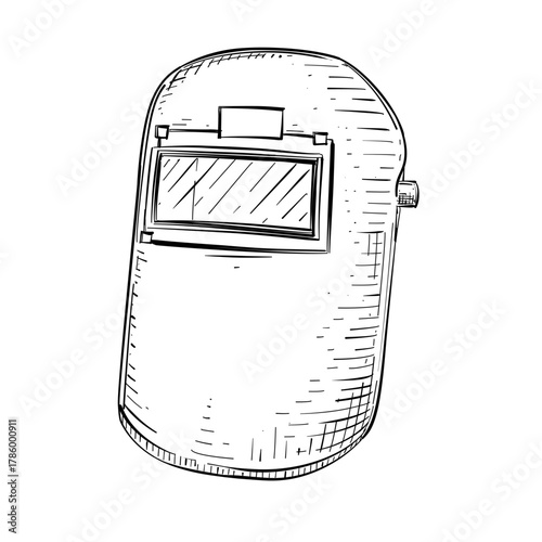 Vintage welding mask vector line art hand drawn illustration 