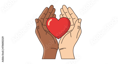Unity in Diversity A Heart Held in Hands of Different Colors Symbolizing Togetherness and Love Across Boundaries
