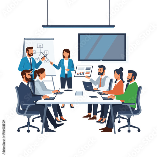 Diverse group of business people in a meeting discussing ideas and strategies together