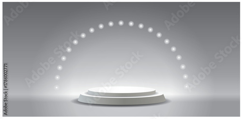 spot lights in circle over white pedestal, vector illustration background for presentation