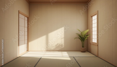 Cabinet design mockup in modern empty room,white floor wooden on white wall room japanese style.3d rendering