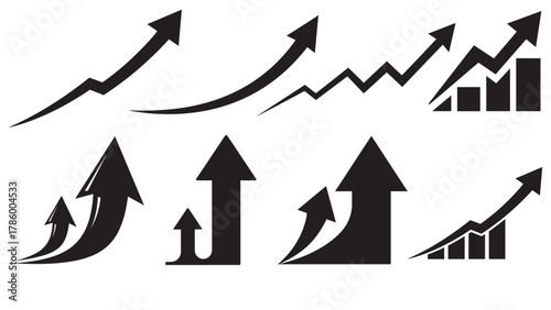 Growth Arrow Silhouette — Black Solid Upward Trend Finance Vector Icon