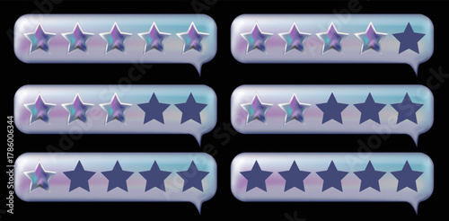 3d Y2K Chrome bubble rating five stars for best excellent services. 3d 5 star for quality customer rating. Feedback concept from client employee, product review. 3d chromatic vector render.