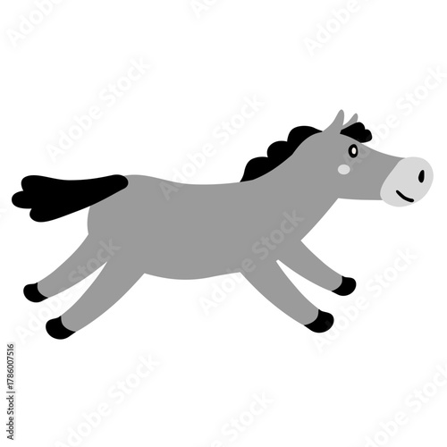 走る馬の白黒イラスト