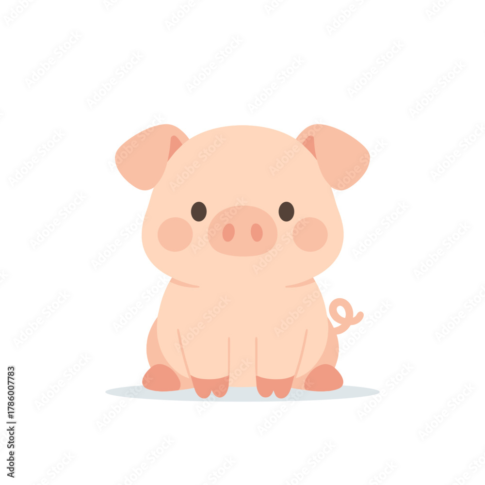 Fototapeta premium Cute pig vector illustration, flat vector style, cartoon, animal, farm