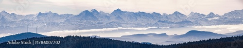 Foto Alpenpanorama (Berner Alpen, Schweiz) vom Schauinsland (Schwarwald, Deutschland)