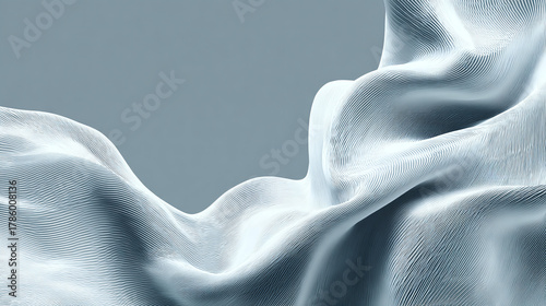 A close-up shot of a flowing piece of fabric, showcasing elegant folds and textures. The fabric has a soft, ethereal look and creates a sense of movement and tranquility. 