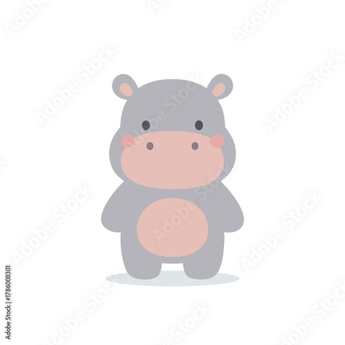 Cute hippo cartoon, flat vector illustration of adorable animal character