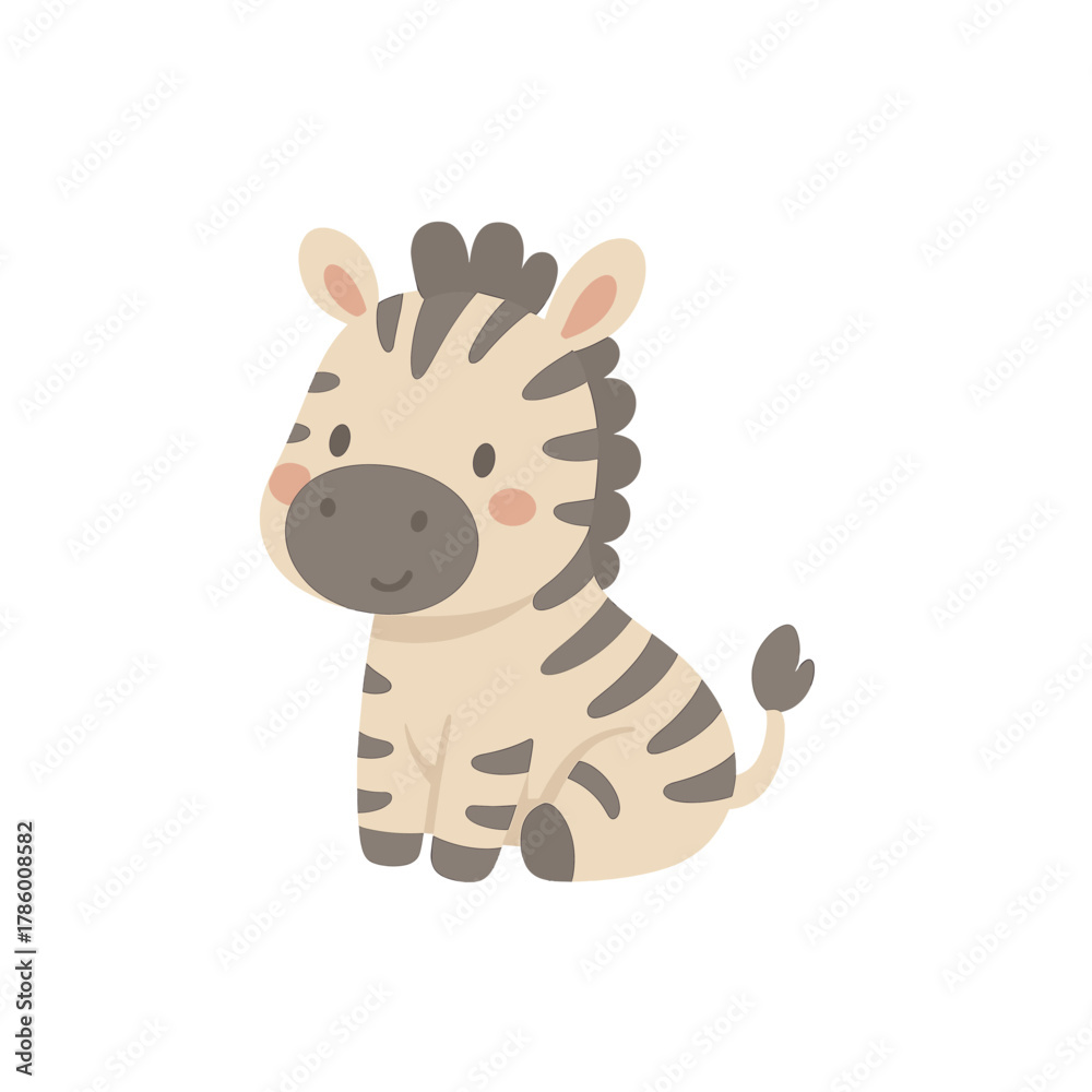 Naklejka premium Cute zebra, flat vector illustration of adorable cartoon animal