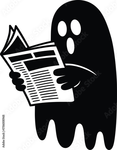 A ghostly figure engrossed in reading a newspaper