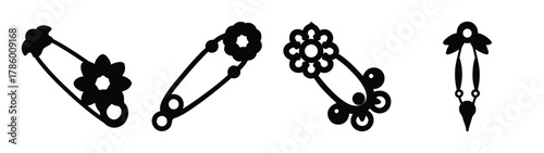 Decorative safety pins floral design vector illustration fashion accessory sewing craft art clip