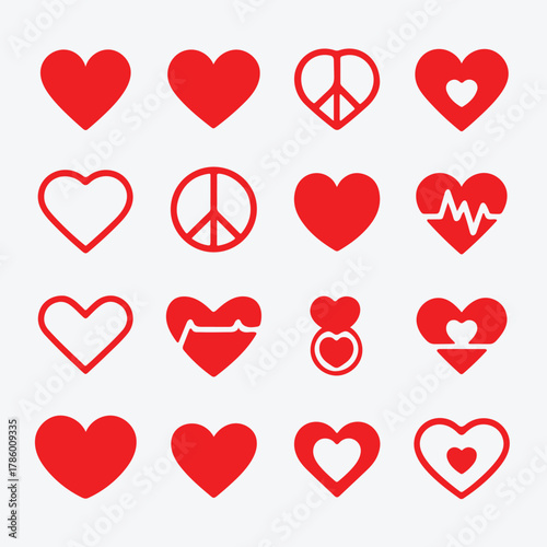 Diverse Red Heart Icon Set Vector Collection