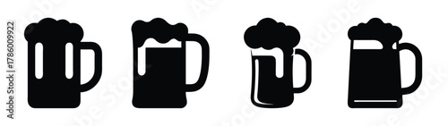 Beer mugs with foam vector illustration, beer glasses, brew, ale, stout, lager, drink, tavern