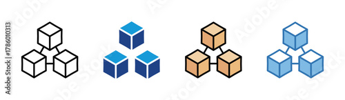 Network Cube icon set multiple style collection