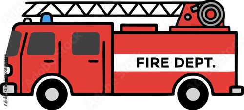 Minimalist Fire Department Ladder Truck Vector – Flat Red Emergency Vehicle Illustration